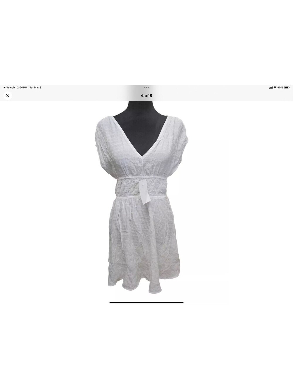 NWT Cupshe White Dolman Sleeve Smocked Waist Cover-Up Dress Large - Picture 3 of 14
